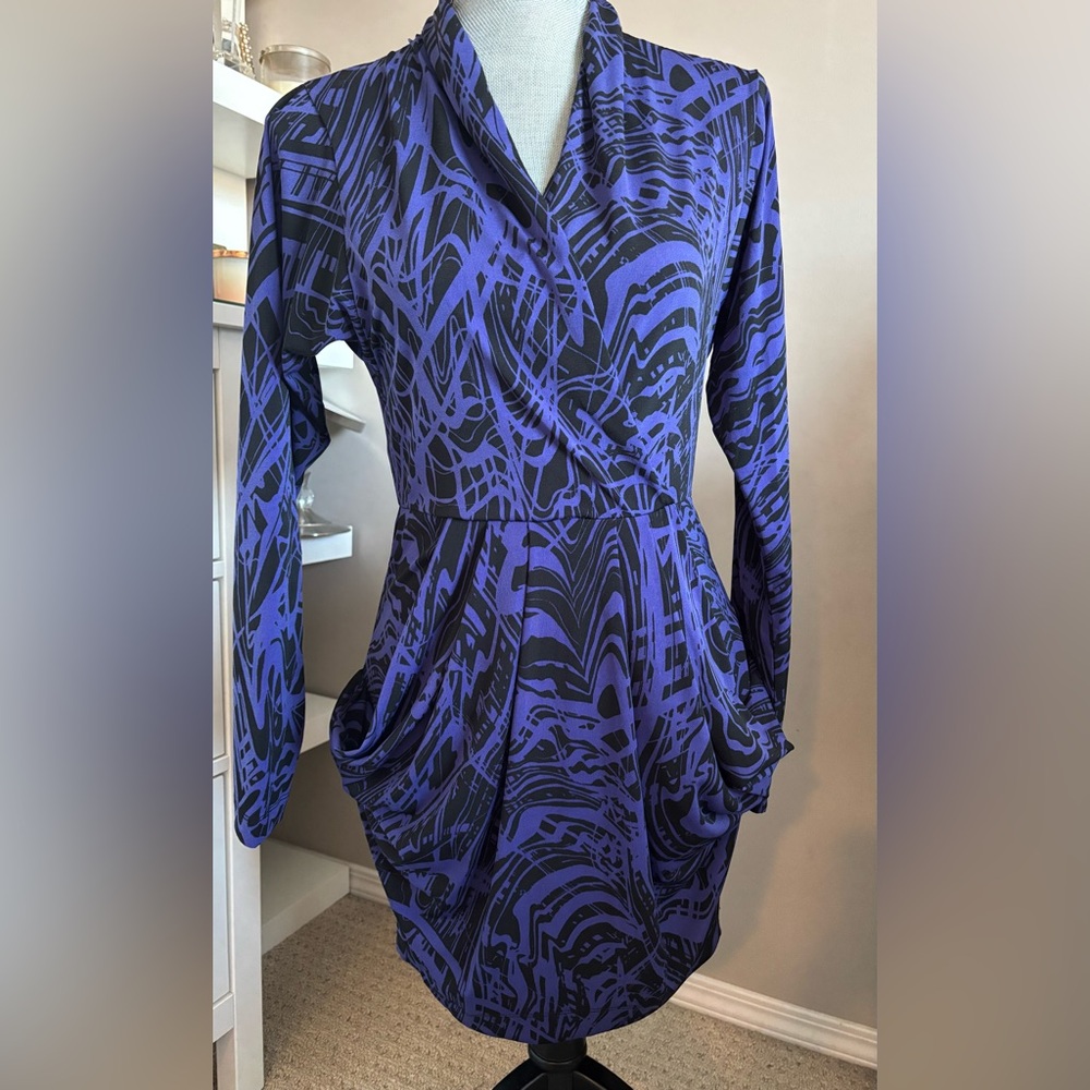 BCBGeneration Black and Purple Sheath Dress with Dolman Sleeves